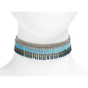 Nordstrom Treasure and Bond Seed Bead Fringe Choker Necklace NWT 49 BLUE RHODIUM